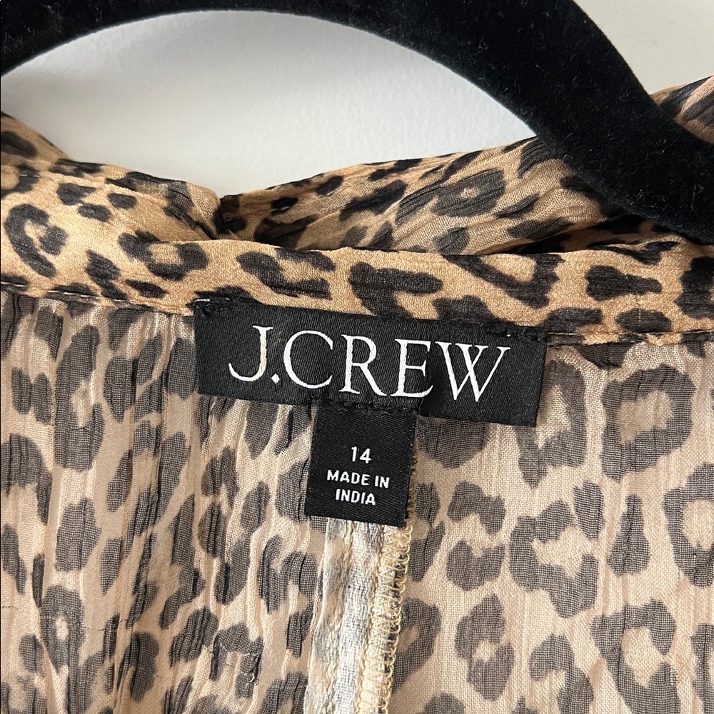 J. Crew Brown Leopard Print Sheer Button Down Shirt Size 14 - Picture 6 of 9